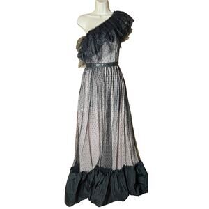 MSGM Black Nude Mesh Ruffle Gown S It 40 NWOT